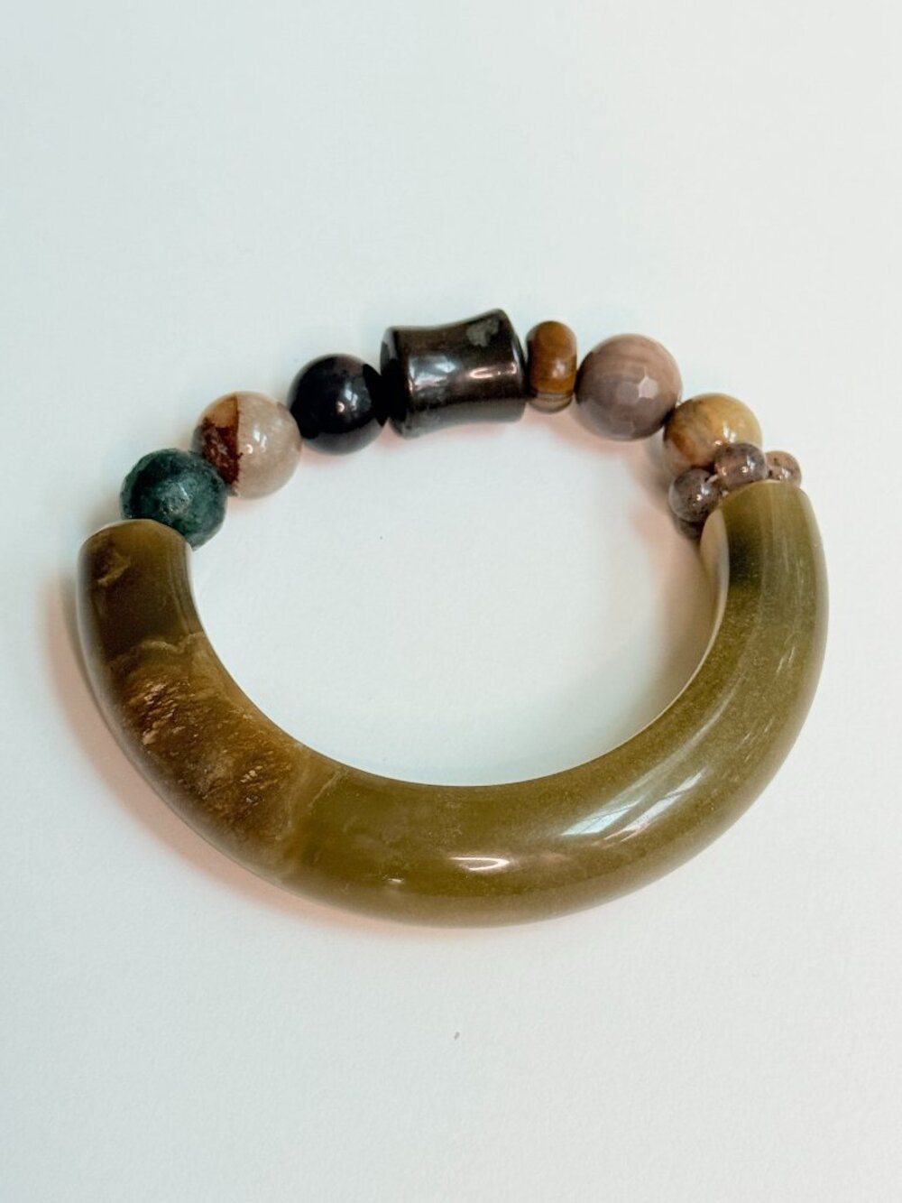 Jade Half Bangle Bracelet – Sculptural Mixed Stone Artisan Jewelry